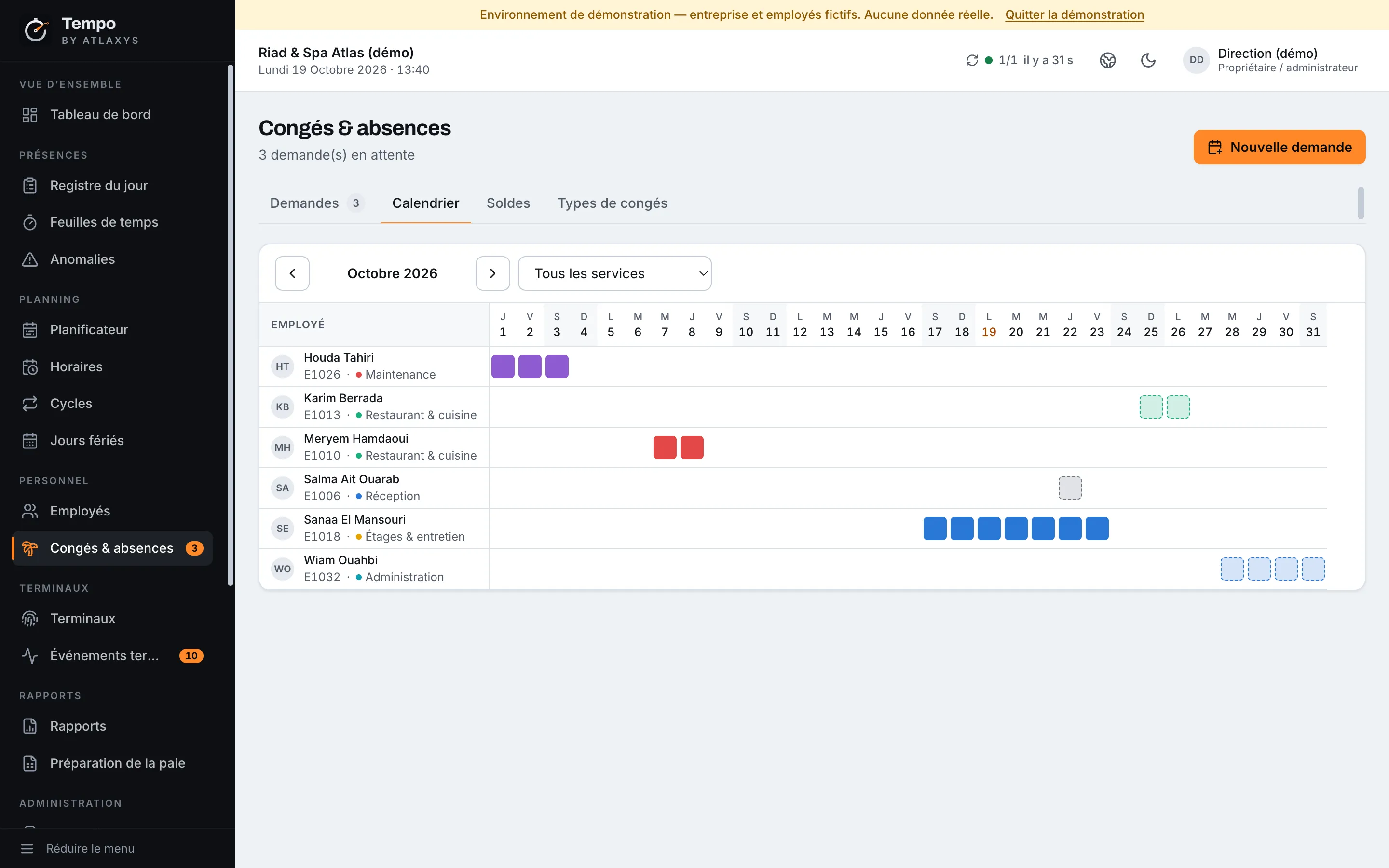Calendrier des congés et absences de l'équipe